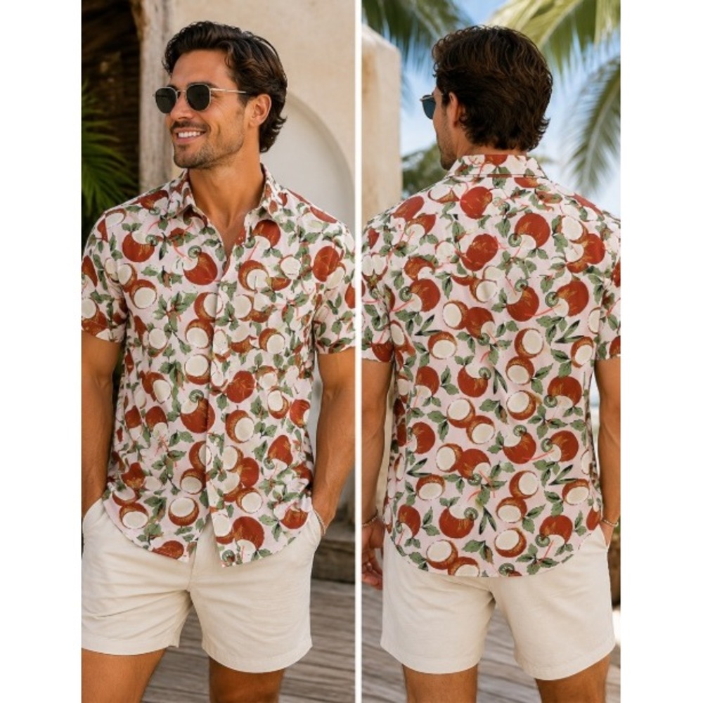 Tropical Coconut Hawaiian Button Up Shirt Mens Large Goodfellow